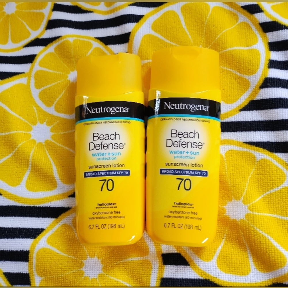 New Bundle Of Two Neutrogena Beach Defense Sunscreen Lotion SPF 70